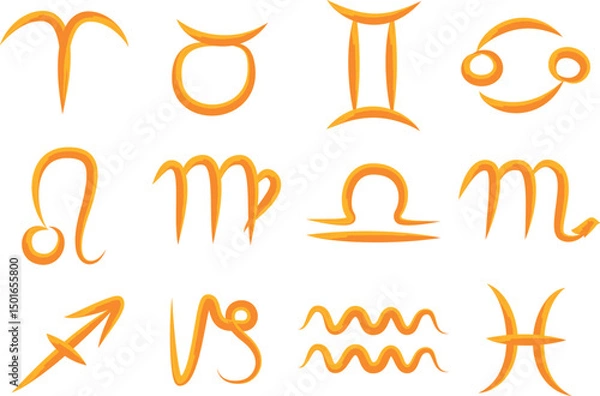 Fototapeta orange colorful astrology zodiac brush stroke hand drawn signs
