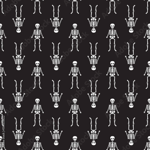 Obraz Skeleton seamless pattern. Halloween texture pattern, design isolated tile background repeat wallpaper symbol bone ghost cartoon. Wallpaper template.