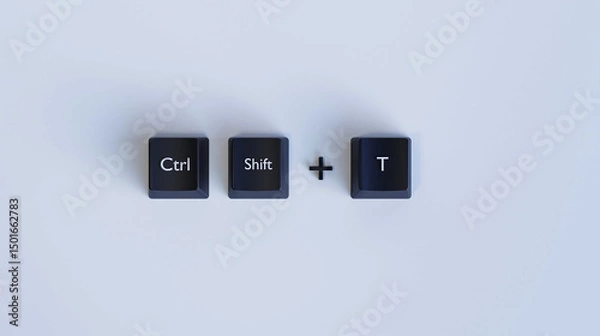 Fototapeta 3D Render of Keyboard Shortcut Ctrl + Shift + T on Minimal Background – Tech Concept Illustration