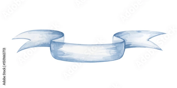 Fototapeta Watercolor blue ribbon on a white background. A banner template for the text. The illustration of the holiday ribbon is isolated. A template for use on labels, postcards, and invitations.