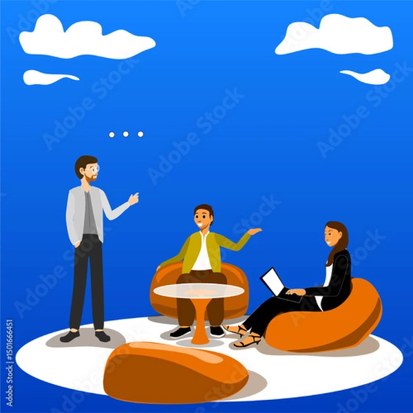 Fototapeta Professional vector illustration of two to three business people having a conversation, suitable for presentations, websites, marketing materials, or HR and communication topics. The characters are dr
