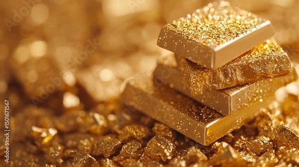 Obraz Golden Luxury: Glittering Chocolate Bars on Gold Nuggets