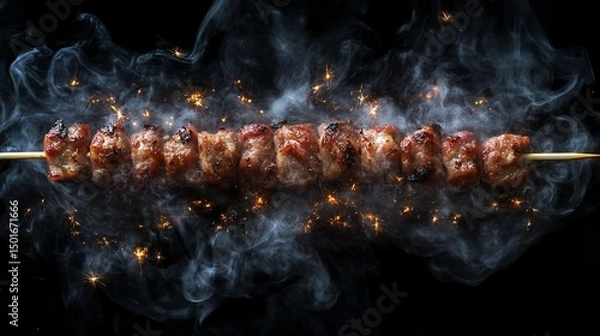 Obraz Smoky Charred Pork Skewers with Ember Glimmer