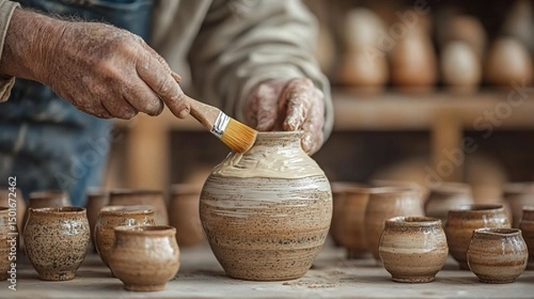 Obraz Artisan Hands Glaze Rustic Pottery Vessels