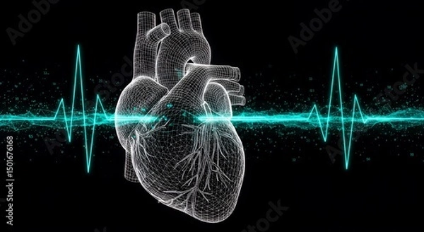 Fototapeta Wireframe Heartbeat:  Digital Anatomy and Cardiac Rhythm