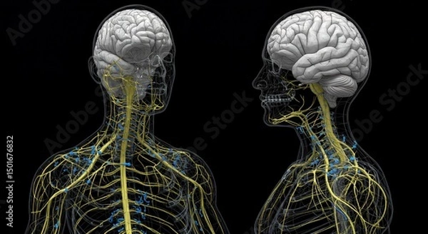 Fototapeta Human Nervous System: Brain, Spinal Cord, and Nerves