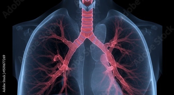 Fototapeta Human Respiratory System: Anatomy of Lungs and Bronchial Tree