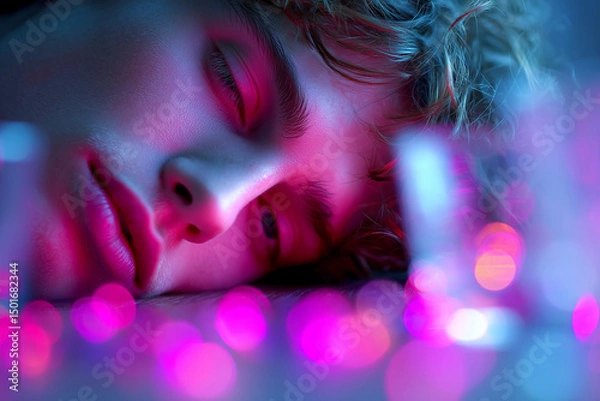 Obraz  Slumped Youth with Pink Lights – Emotional Overwhelm