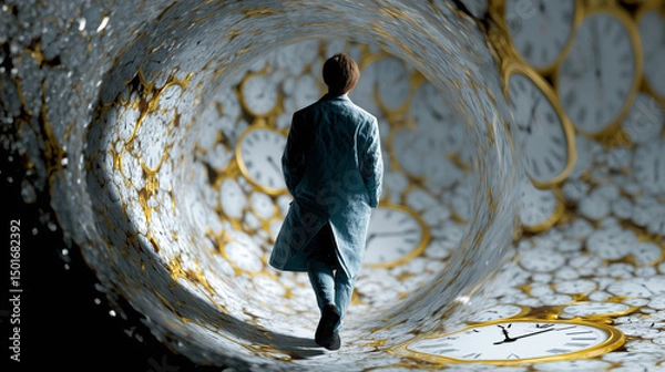 Obraz Man Walking Through a Tunnel of Time