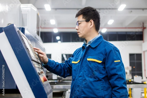 Fototapeta Asian engineers working in modern factory