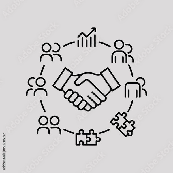 Fototapeta Business Partnership and Teamwork Line Icon Set – Handshake, Growth, Communication, Network, handshake icon