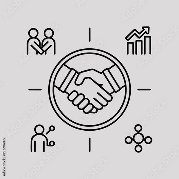 Fototapeta Business Partnership and Teamwork Line Icon Set – Handshake, Growth, Communication, Network