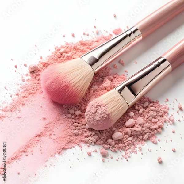 Obraz pink powder spread with brushes rubbing each other