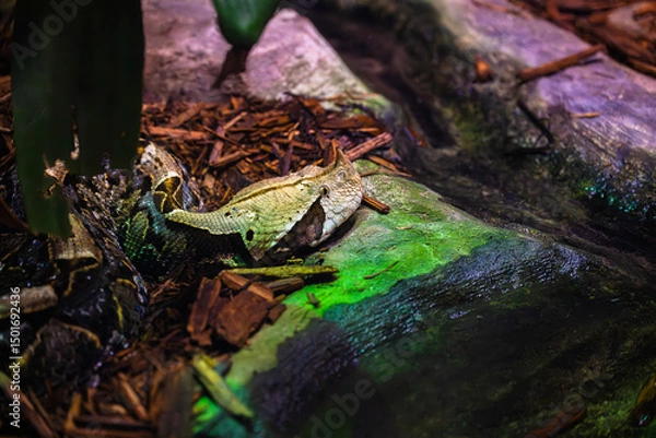 Fototapeta The Gaboon viper
This large venomous snake is native to the rainforests and savannas of sub-Saharan Africa. Fangs up to 2 inches long are the longest of any venomous snake.
