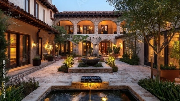 Fototapeta 131. Courtyard with ambient lighting and water feature