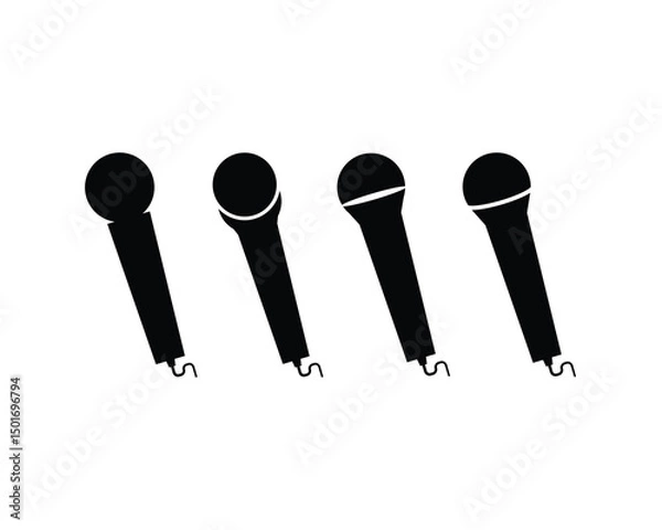 Fototapeta Simple Black and White Microphone Icons Set vector illustration on white background