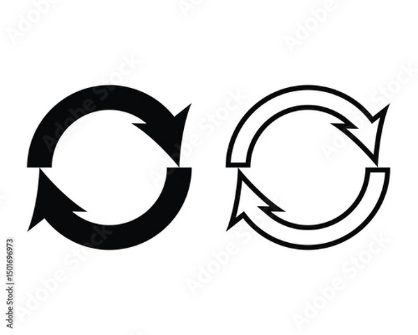 Fototapeta Two circular arrows in solid black and outline style.