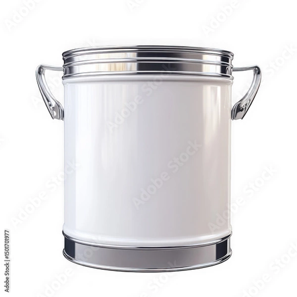 Fototapeta White cylindrical container with silver accents isolated on transparent background
