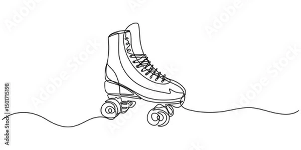 Obraz One single line drawing of pair of old retro plastic quad roller skate shoes. Vintage classic extreme sport concept continuous line draw design vector graphic illustration, Ice Skate Single Line Draw