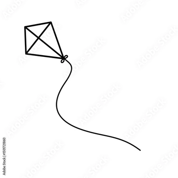 Fototapeta Summer kite is flying doodle hand drawn icon. Outline drawing kite is flying line clipart symbol. Vector illustration