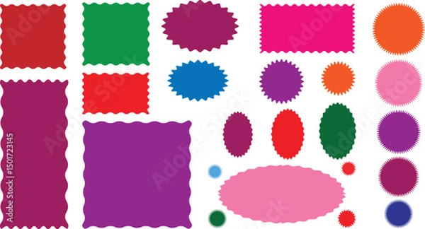 Obraz Wavy Edge Rectangle, Vector Jagged Geometric  square and oval shape. with zigzag edge. Set,Shapes. Colorful frame with. Rectangular curved box element. Geometric zig stickers, labe Rectangle