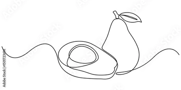 Fototapeta Continuous one single minimal line drawing avocado, Avocado Single Line Icon, A half of avocado superfood line art illustration, white background,  Sketch and Doodle Design. pro vector.