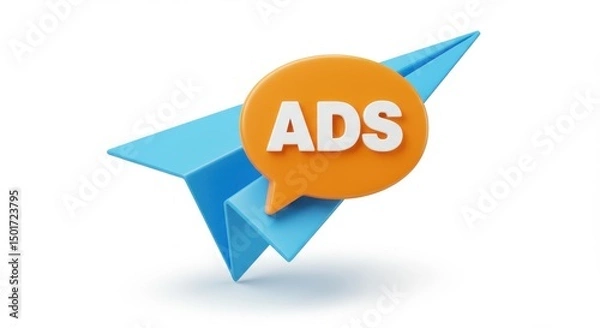 Obraz Paper plane with ads speech bubble isolated on a white background