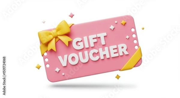 Obraz Pink gift voucher with yellow bow isolated on a white background