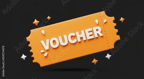 Obraz Orange voucher ticket with white text and stars on a dark background
