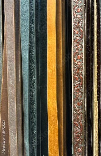 Obraz  Western ffashion leather belts hanging in a rack