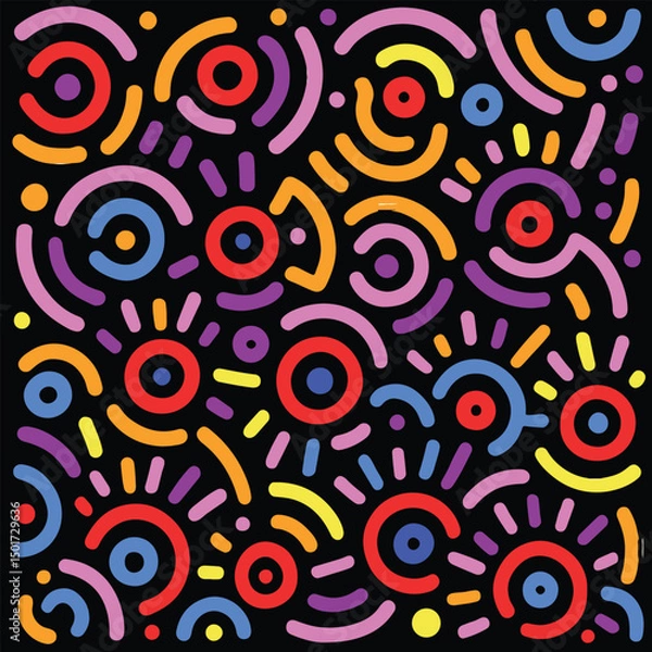 Obraz Fun colorful doodle seamless pattern. Creative minimalist style art background for children or trendy design with basic shapes. Simple childish scribble backdrop.