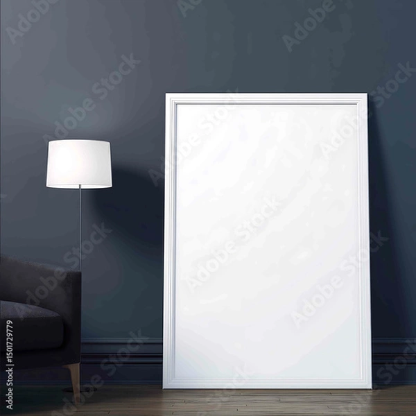 Fototapeta A minimalist and large bedroom a large photo frame on the wall without any imagination the wall is very simple and smooth dark aristocratic color the color o