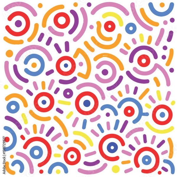 Fototapeta Fun colorful doodle seamless pattern. Creative minimalist style art background for children or trendy design with basic shapes. Simple childish scribble backdrop.