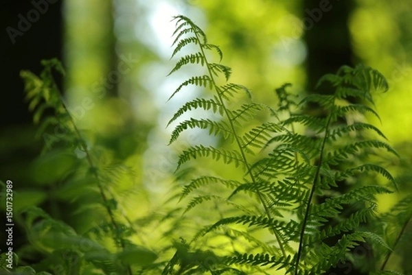 Fototapeta Fern in the forest on a sunny spring morning,  Poland