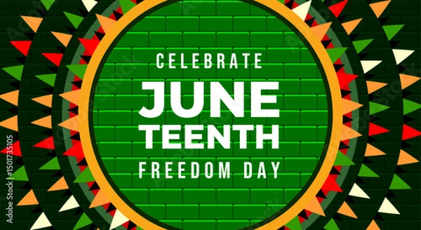 Fototapeta Juneteenth Freedom Day. Background design with blooming flower geometry ornaments for ads, speech, campaign on June 19
