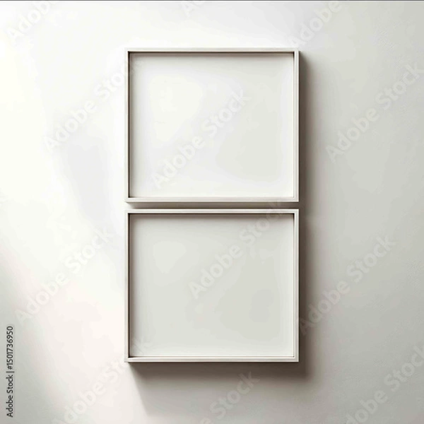 Fototapeta simple two thin vertical picture frame mockup hanging on wall same size white background