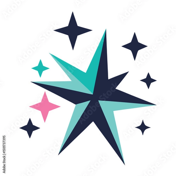 Fototapeta silver star on white background