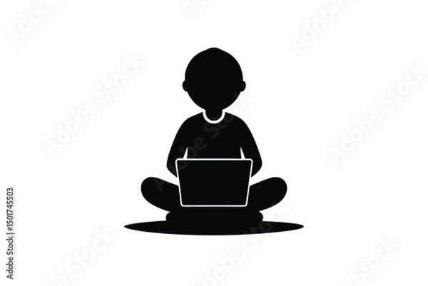 Obraz Child Using Laptop Silhouette.
