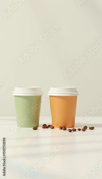 Obraz mockup paper cup with coffee on table
