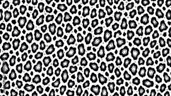 Fototapeta seamless repeating pattern, leopard skin texture, black and white,