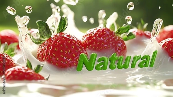 Obraz Fresh strawberries in milk splashes.