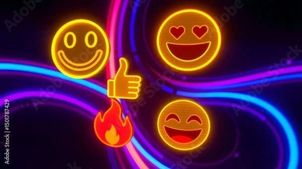 Fototapeta A vibrant background of numerous yellow emoji faces with different expressions creates a cheerful and playful digital pattern. Abstract concept