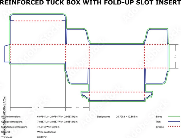 Fototapeta Detailed diagram of a reinforced tuck box with a fold-up slot insert packaging design