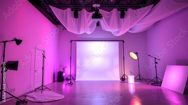 Fototapeta A vibrant indoor event space transformed by an elaborate lighting setup