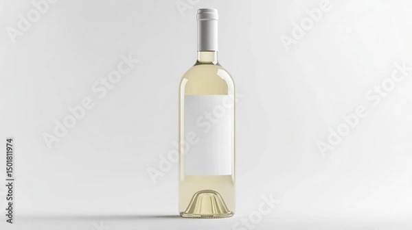 Fototapeta An elegant bottle of chilled white wine ideal for summertime relaxation with a minimalist white