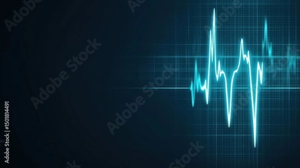 Fototapeta Abstract digital heartbeat monitor graphic with pulse lines on dark background for medical and technology themes