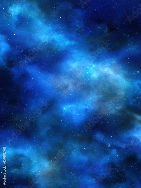 Fototapeta Deep blue cosmic nebula with starlight and clouds of interstellar gas in a vertical abstract space background