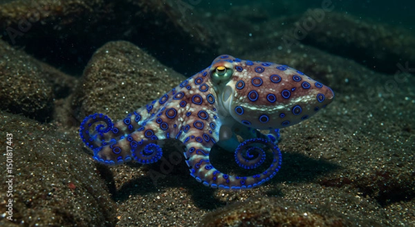 Obraz Blue Ringed Octopus on Sea Floor