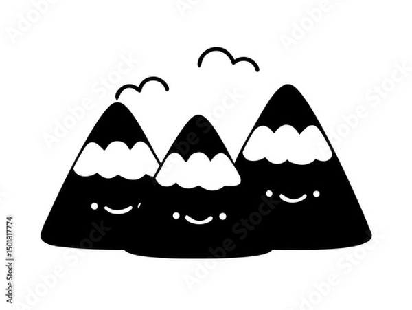 Obraz Cute Cartoon Style Mountain Peaks With Smiling Fac
