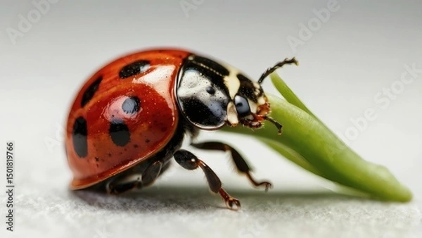 Obraz ladybug on a leaf closeup macro 